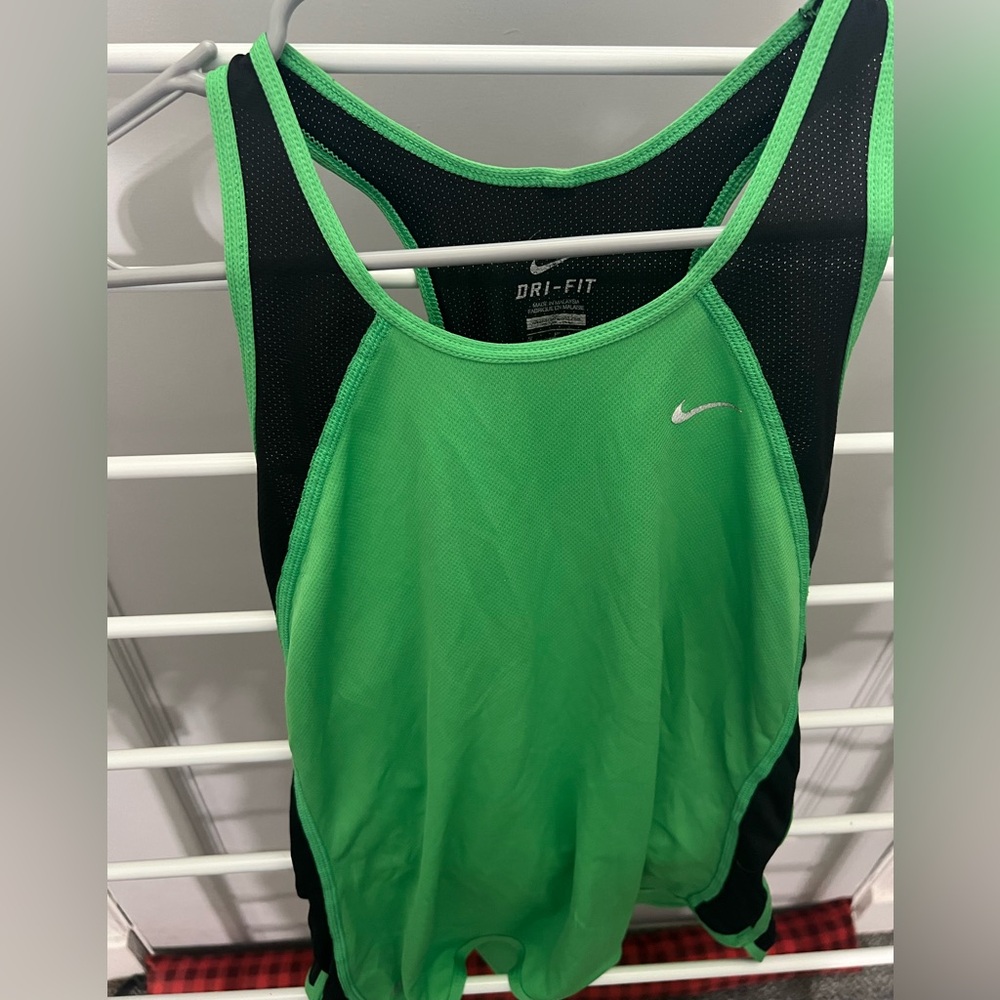 Nike Black and Green Dri-FIT Athletic Top
